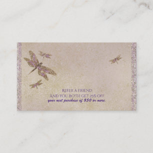 Cartão De Indicação Libélulas Roxo & Dourado Libélula Indicar um Amigo