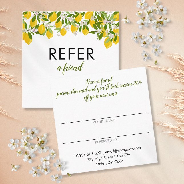 Cartão De Indicação Limões de Citros Modernos Simples (Simple Modern Citrus Lemons Greenery Referral Card)