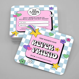 Cartão De Indicação Logotipo Retroativo Tendy Groovy Cor De Rosa Azul 