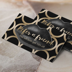 Cartão De Indicação Maquilhador preto geométrico dos lábios do cart