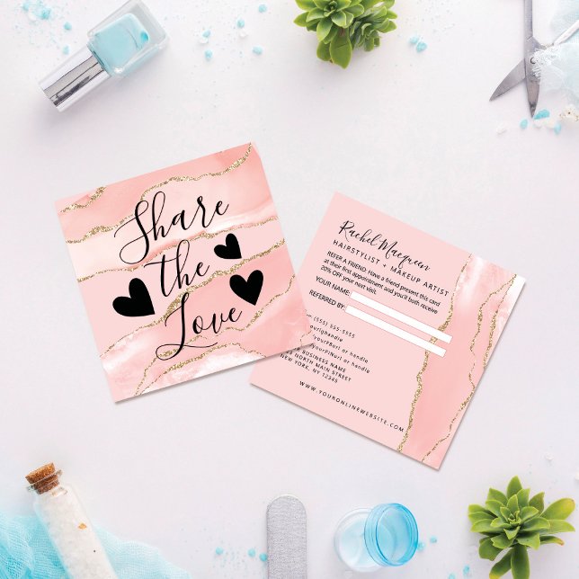 Cartão De Indicação Mármore Dourado rosa-claro (Criador carregado)