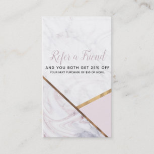 Cartão De Indicação Mármore Rodopiante em Rosa Dourado e Rosa Blush In