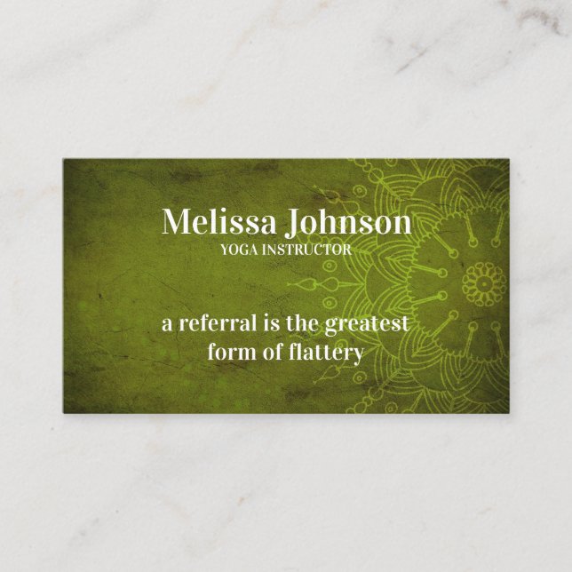 Cartão De Indicação Meditação de Yoga Verde-Escuro Mandala Reflete um  (Frente)