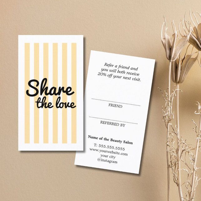 Cartão De Indicação Modern Cool Beige Stripes Black Bold Salon (Criador carregado)