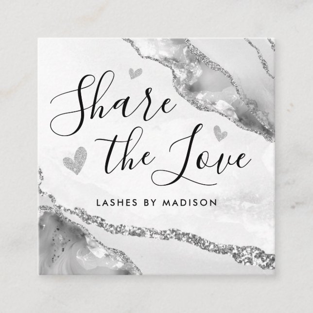 Cartão De Indicação Monograma Chic da Gliter de Cinzas prateadas (Frente)