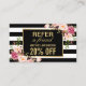 Cartão De Indicação Na moda Floral Black White Stripes Beauon Salão (Frente)