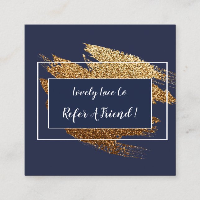 Cartão De Indicação O design moderno azul e Dourado consulta um amigo (Frente)
