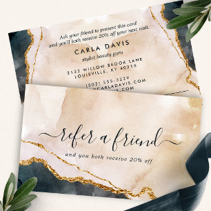 Cartão De Indicação Pink Black Gold Mármore Aquarela Moderno