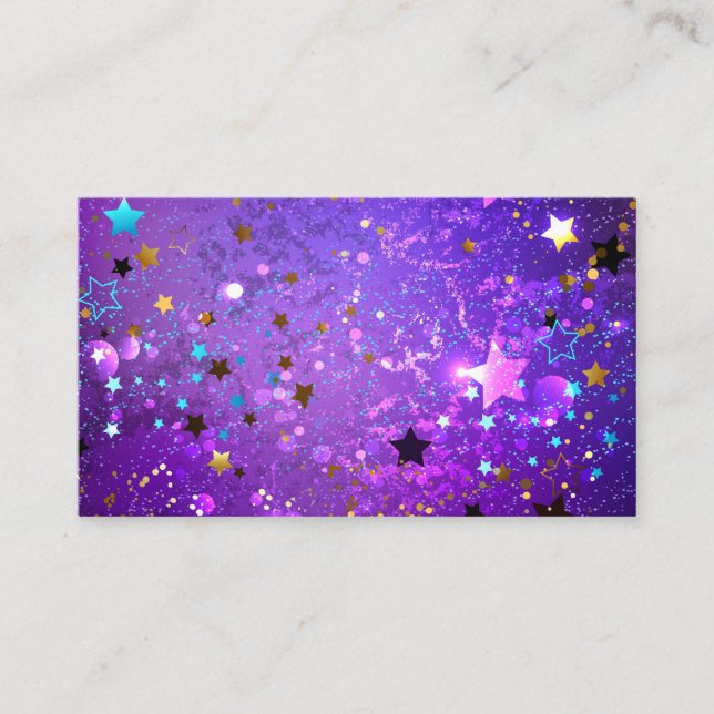 Cartão De Indicação Purple foil background with Stars (Frente)