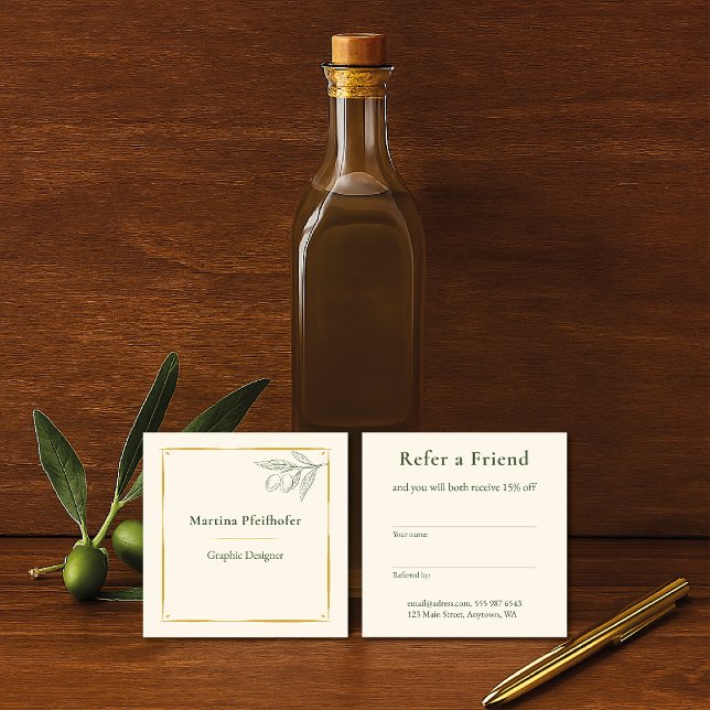 Cartão De Indicação ramo de oliveira elegante (Criador carregado)