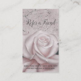 Cartão De Indicação Rosa Branco Blush Glam Moderno Mármore Indique um