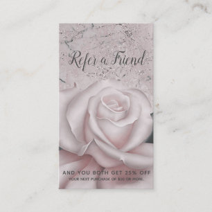 Cartão De Indicação Rosa Branco Blush Glam Moderno Mármore Indique um