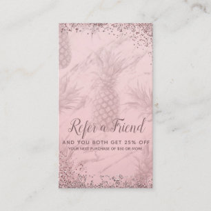 Cartão De Indicação Rosa Dourado Brilhante Abacaxi Indique um Amigo