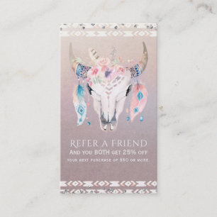 Cartão De Indicação Rústico Glam Boho Floral Crânio de Vaca Indique um