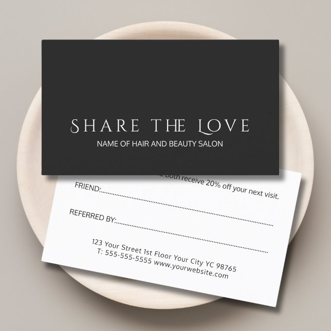 Cartão De Indicação Salão de Beleza Preto e Branco Simples e Elegante (Criador carregado)
