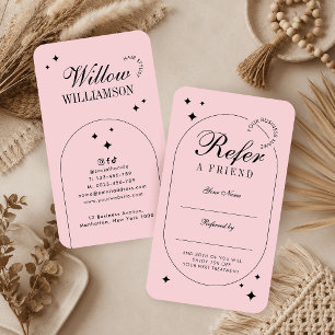 Cartão De Indicação Salão de Beleza Spa Vintage Script Rosa Corado Ten