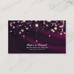 Cartão De Indicação Salão Purple Silk & Gold Sparkle Indique Um Amigo