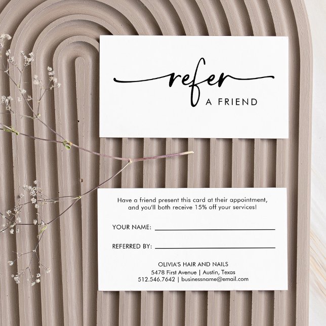 Cartão De Indicação Script manuscrito preto e branco (Criador carregado)