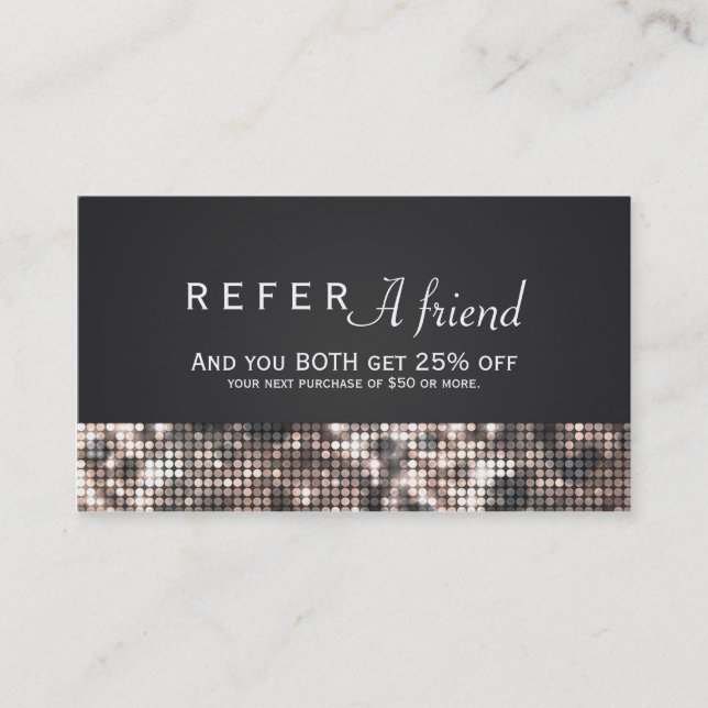 Cartão De Indicação Sequin Sparkle Glamor REFER A FRIEND Client Card (Frente)