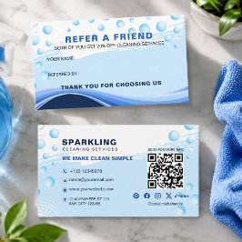 Cartão De Indicação Serviço de Limpeza Profissional Azul Branco Modern
