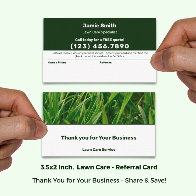 Cartão De Indicação Serviço Personalizado de Assistência à Leitura de  (Custom Image Lawn Care Service Thank You Referral Card, Text Only; Size: 3.5x2 Inch)