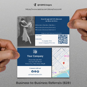 Cartão De Indicação Serviços B2B sofisticados Código QR Azul Branco