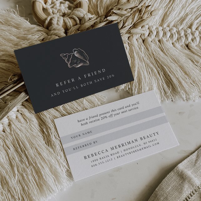 Cartão De Indicação Shell de Conch Dourado Elegante Rosa (Criador carregado)