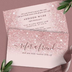 Cartão De Indicação Signature Script Brilho Rosa Glitter Moderno Femin
