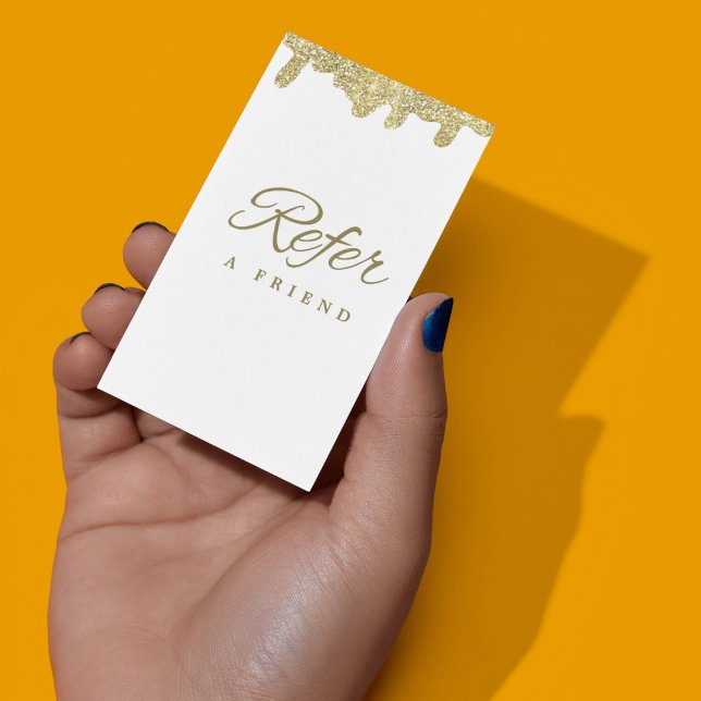 Cartão De Indicação Sinalização holográfica - Glama moderno - Dourado  (Holographic Signature Modern Glam Gold Glitter Referral Card
)