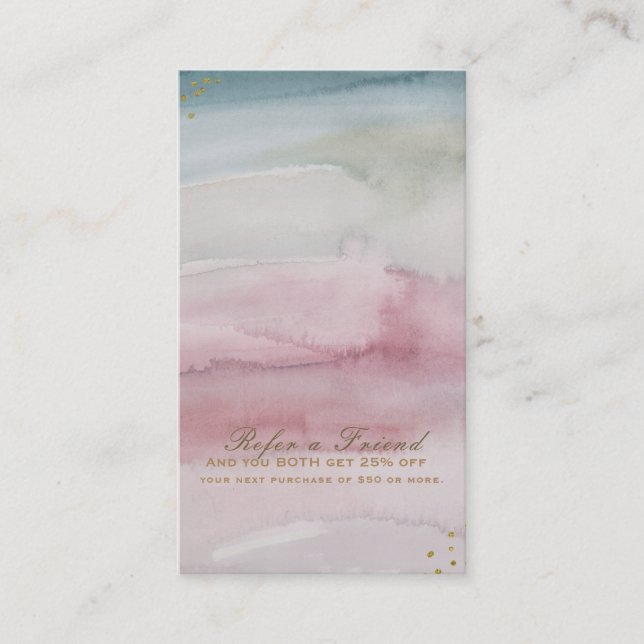 Cartão De Indicação Sonho de Glamour Moderno Aquarela Dourada Indique  (Frente)