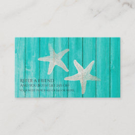 Cartão De Indicação Teal Wood & Starfish Beach Elegante Indicação de A