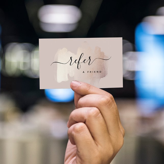 Cartão De Indicação Traço de Pincel Chic | Rosa de Faux Dourado na Ros (Criador carregado)