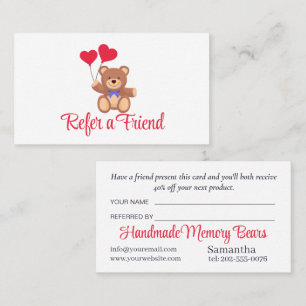 Cartão De Indicação Ursinho Memory Bear Business
