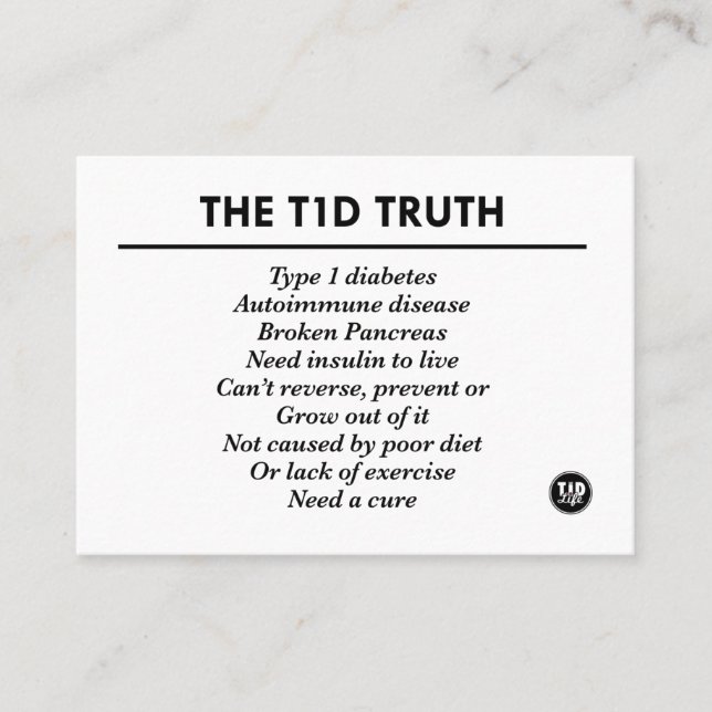 Cartão De Indicação Verdade de T1d (3,5" x 2,5") (Frente)