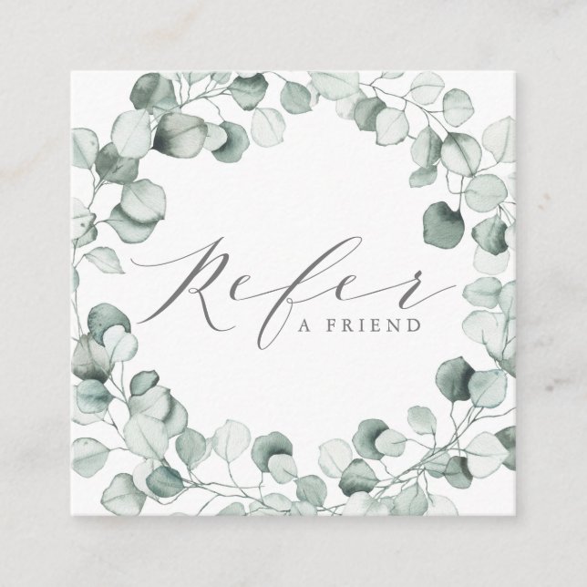 Cartão De Indicação Watercolor Dusty Blue Eucalyptus Wreath Business (Frente)