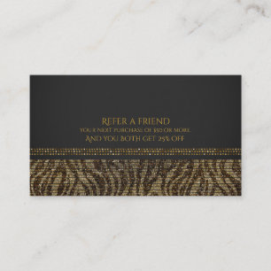 Cartão De Indicação Zebra Brilho Lantejoulas Glam Chic Indique um Amig