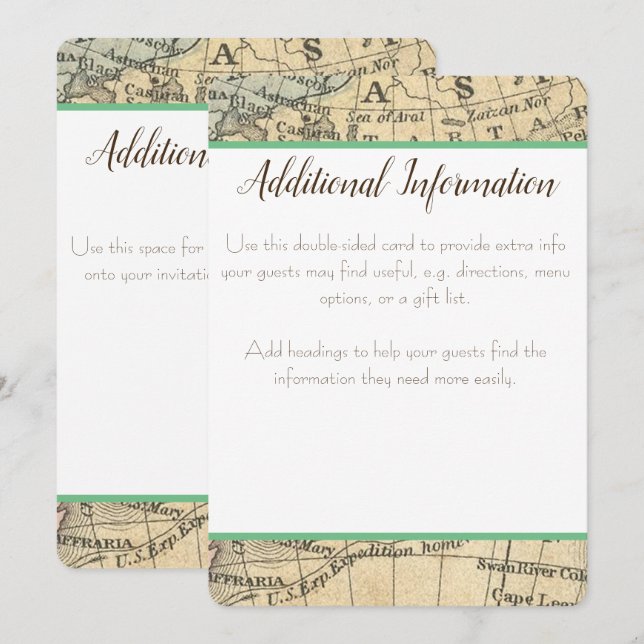 Cartão de Informação Adicional Mapa Vintage (Frente/Verso)