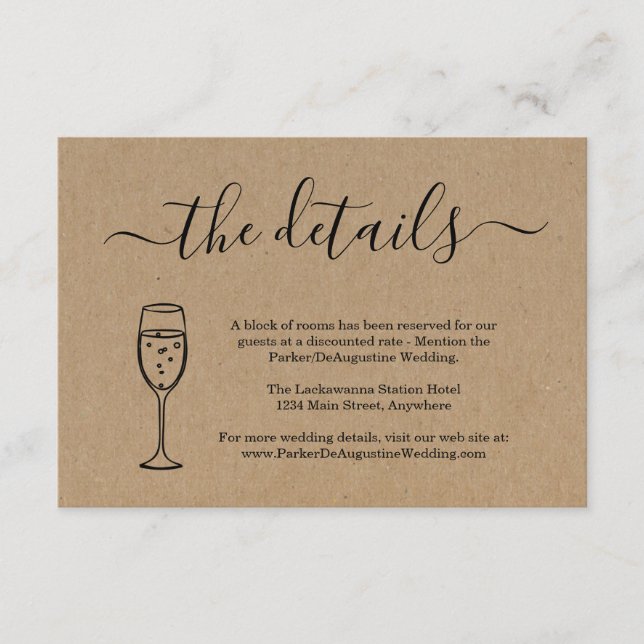 Cartão de Informação de Champanhe Detalhes do Envi (Frente)