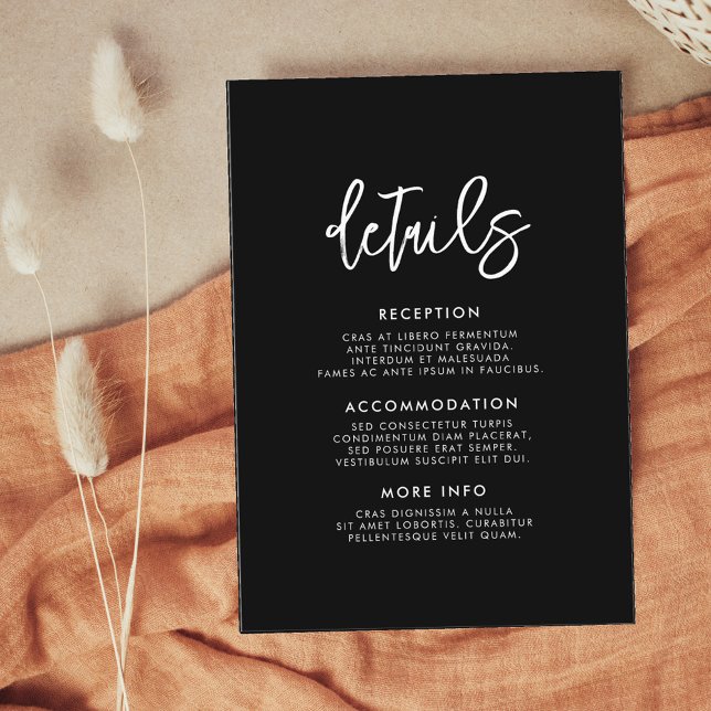 Cartão de informação de convidado preto moderno e  (Criador carregado)