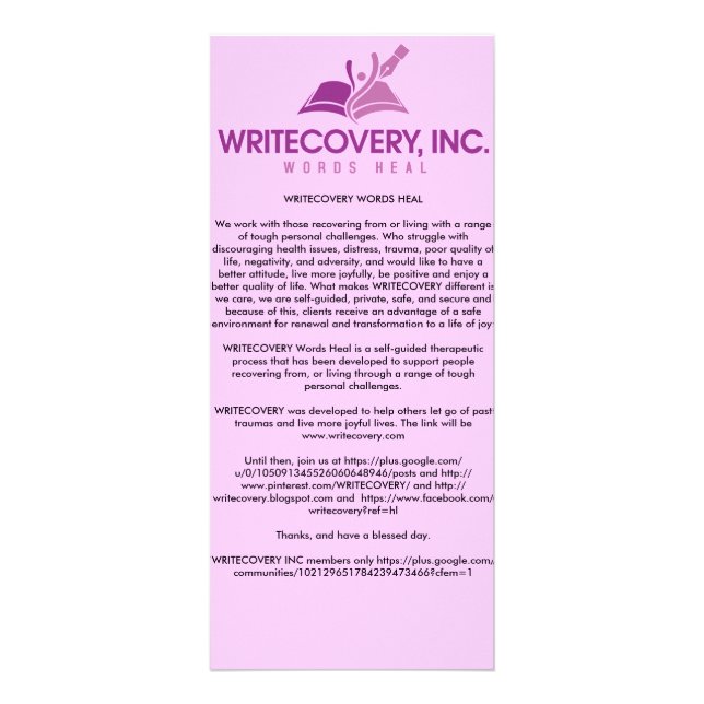 Cartão de informação de WRITECOVERY (Frente)