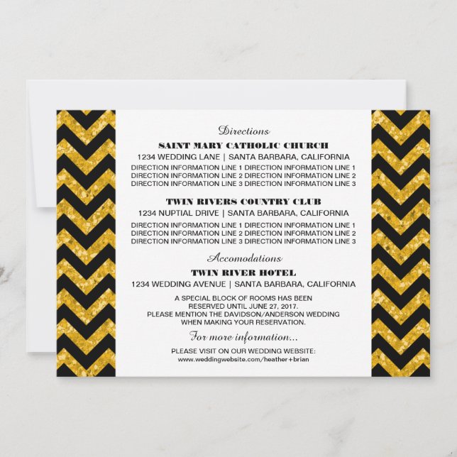 Cartão de Informação Glitter Chevron Amarelo (Frente)