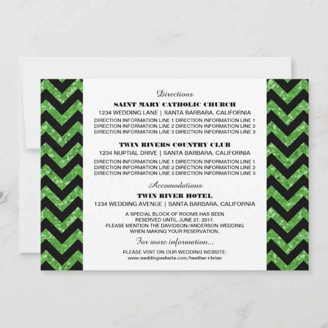 Cartão de Informação Glitter Chevron Verde (Frente)