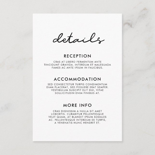 Cartão de informação simples de convidado de casam (Frente)