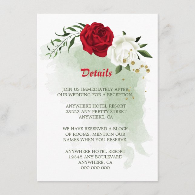 cartão de informação verde floral branco vermelho (Frente)