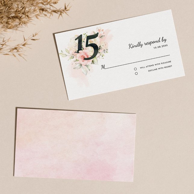 Cartão De Informações 15 Floral Rosa Birthday Quinceanera RSVP (Pink Floral 15th Birthday Quinceanera RSVP Enclosure Card)