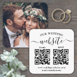 Cartão De Informações 2 QR Codes Wedding Website & RSVP Square Photo<br><div class="desc">Share one of your engagement or wedding photos and simplify RSVP responses with chic modern QR code enclosure cards. Picture and all text are simple to customize. (IMAGE PLACEMENT TIP: An easy way to center a photo exactly how you want is to crop it before uploading to the Zazzle website.)...</div>