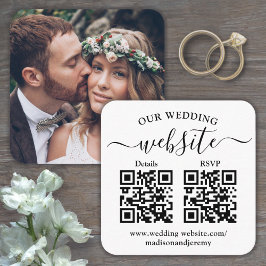 Cartão De Informações 2 QR Codes Wedding Website & RSVP Square Photo