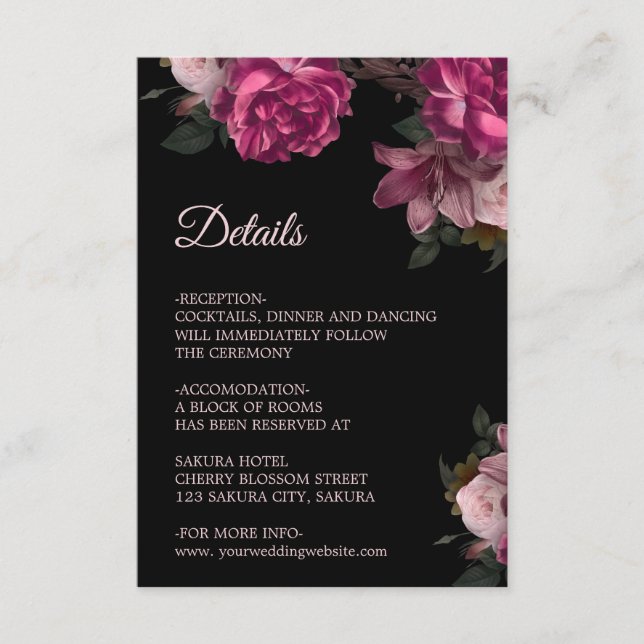 Cartão De Informações 3D Roses Wildflowers Apricot Black (Frente)