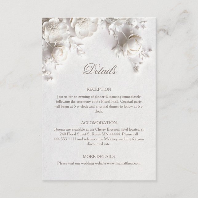 Cartão De Informações 3D Roses Wildflowers White (Frente)