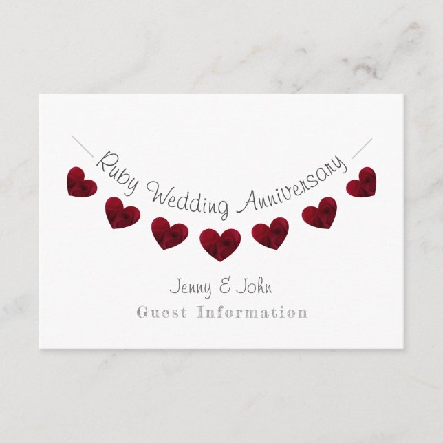 Cartão De Informações 40º aniversário de Casamento Ruby/ detalhes do con (Frente)